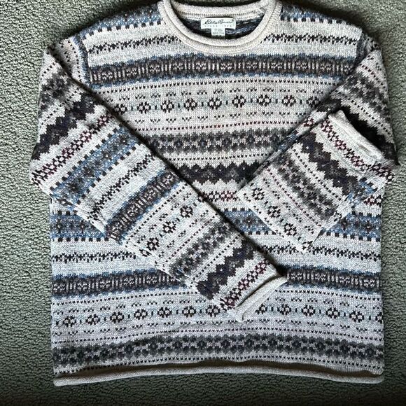 Eddie Bauer Sweaters - Eddie Bauer Vintage Wool Pullover Crewneck Fair Isle Sweater Medium Rolled Colla